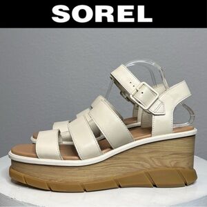 SOREL WOMENS JOANIE III ANKLE STRAP OPEN TOE PLATFORM SANDALS IN CHALK **NWT**